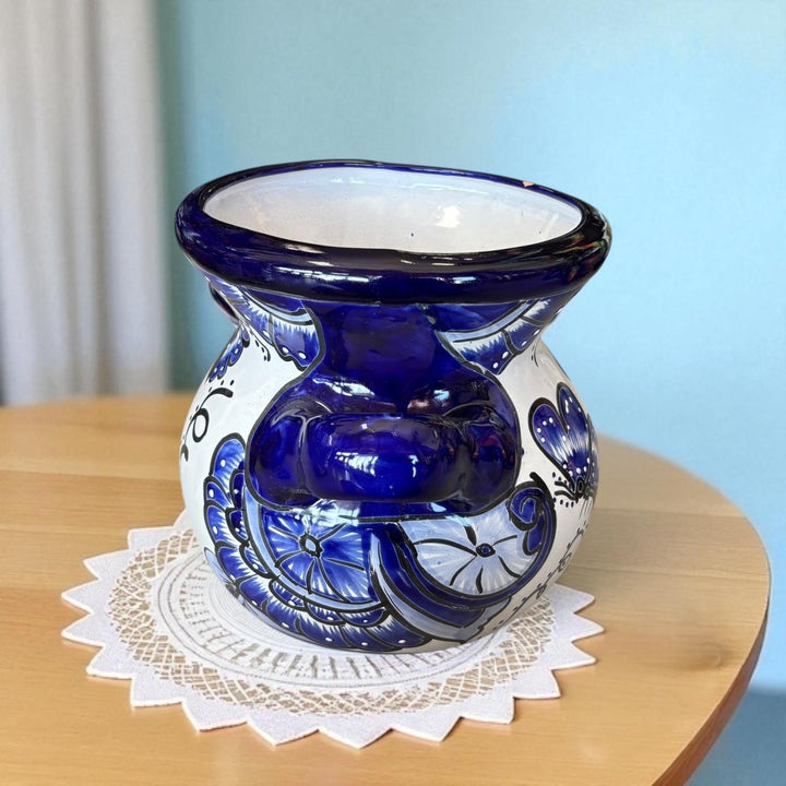 Beautiful Hand Painted Talavera Blue & White Butterfly Planter Pot with Handles (Varying Design)