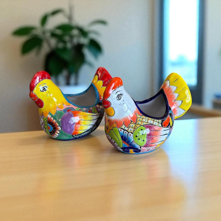 Beautiful Hand Painted Mexican Talavera Chicken Hen Planter Pot (Varying Design)