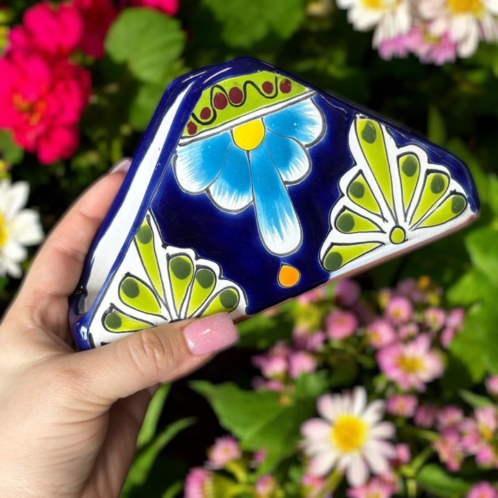 Hand Painted Talavera Dark Blue Floral Napkin Holder – Assorted Designs