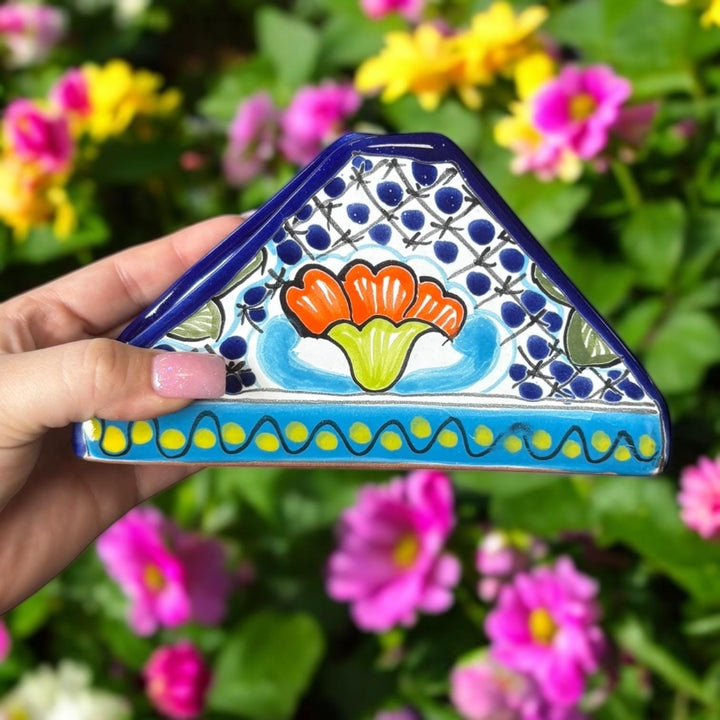 Hand Painted Talavera Dark Blue Floral Napkin Holder – Assorted Designs