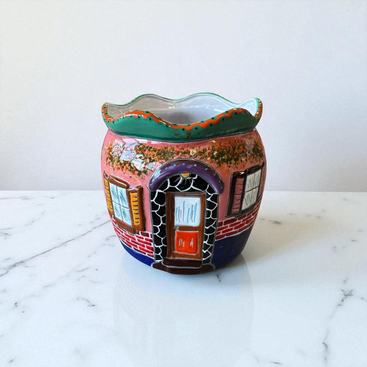 Cute Hand Painted Cat Villa House Talavera Planter Pot – Assorted Designs