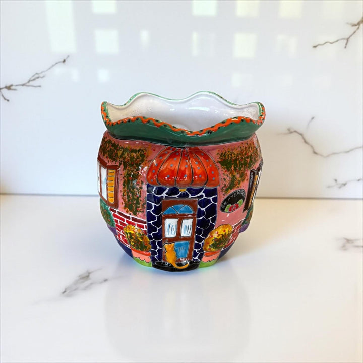 Cute Hand Painted Cat Villa House Talavera Planter Pot – Assorted Designs