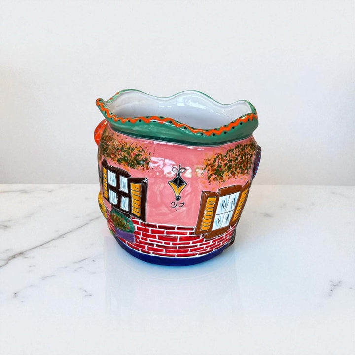 Cute Hand Painted Cat Villa House Talavera Planter Pot – Assorted Designs