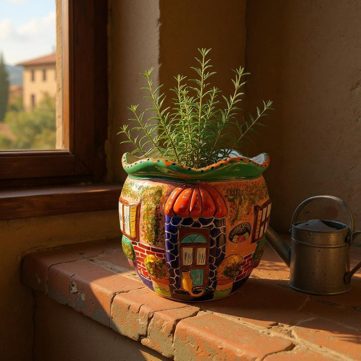 Cute Hand Painted Cat Villa House Talavera Planter Pot – Assorted Designs