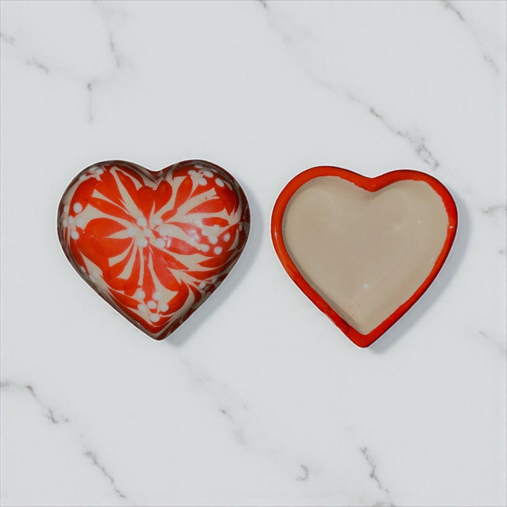 Hand Painted Ivory and Orange Talavera Heart Jewelry Trinket Box