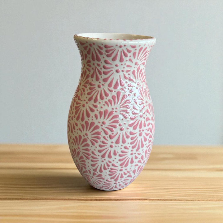 Hand Painted Ivory and Pink Talavera Flower Vase (Cielito Lindo Inspired)