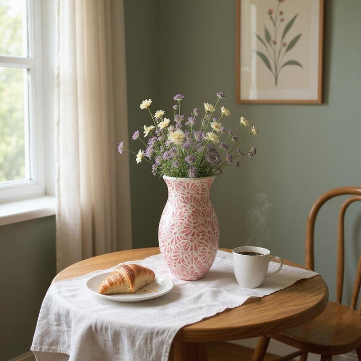 Hand Painted Ivory and Pink Talavera Flower Vase (Cielito Lindo Inspired)