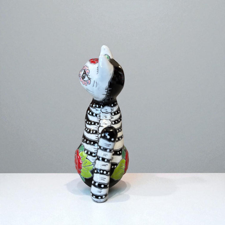 Day of the Dead Hand Painted Talavera Floral Skeleton Cat Figure (Varying Design)