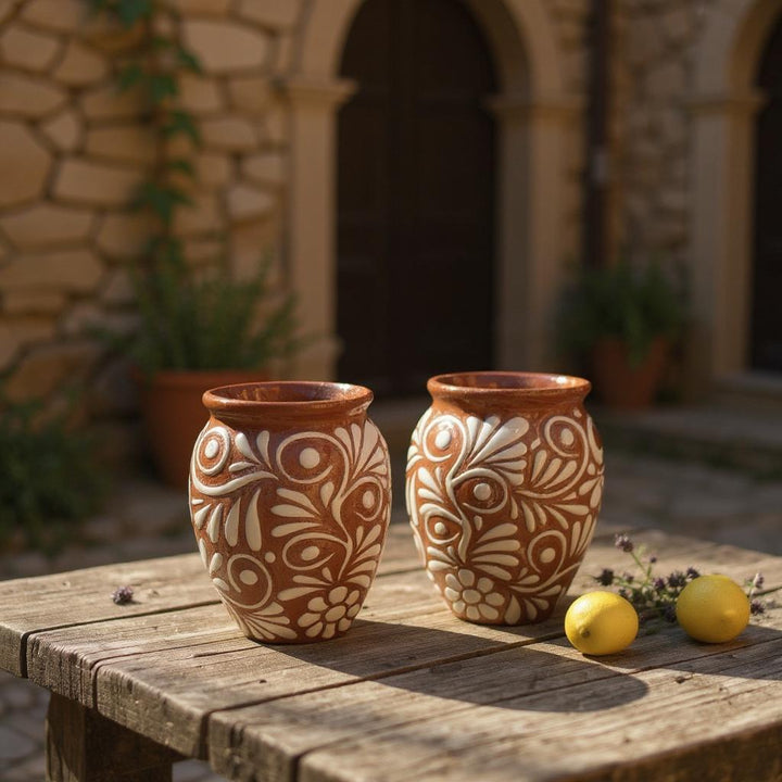 Hand Painted Talavera Brown and White Large Rustic Cantarito – Assorted Quantities