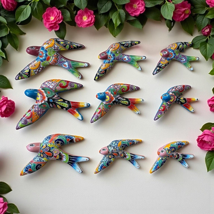 Hand Painted Talavera 3-Piece Swallow Bird Set Garden Wall Decor – Assorted Designs