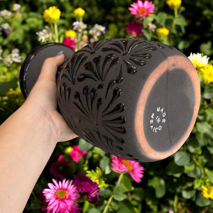 Hand Painted Mexican Black Clay and Black Rustic Vase (Cielito Lindo Inspired)