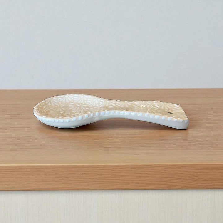Hand Painted Ivory and White Mexican Spoon Rest (Cielito Lindo Inspired)