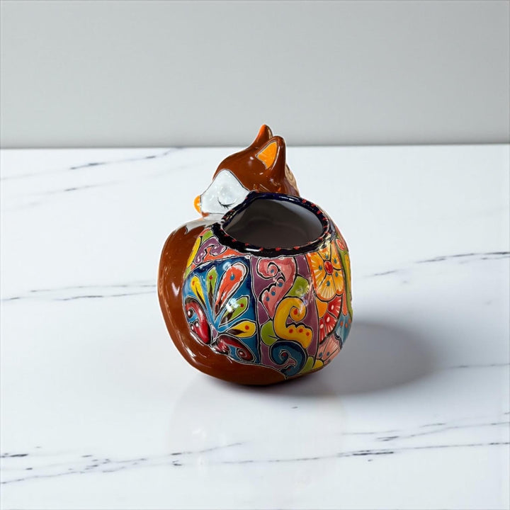 Cute Hand Painted Mexican Talavera Brown Fox Animal Planter Pot (Varying Design)