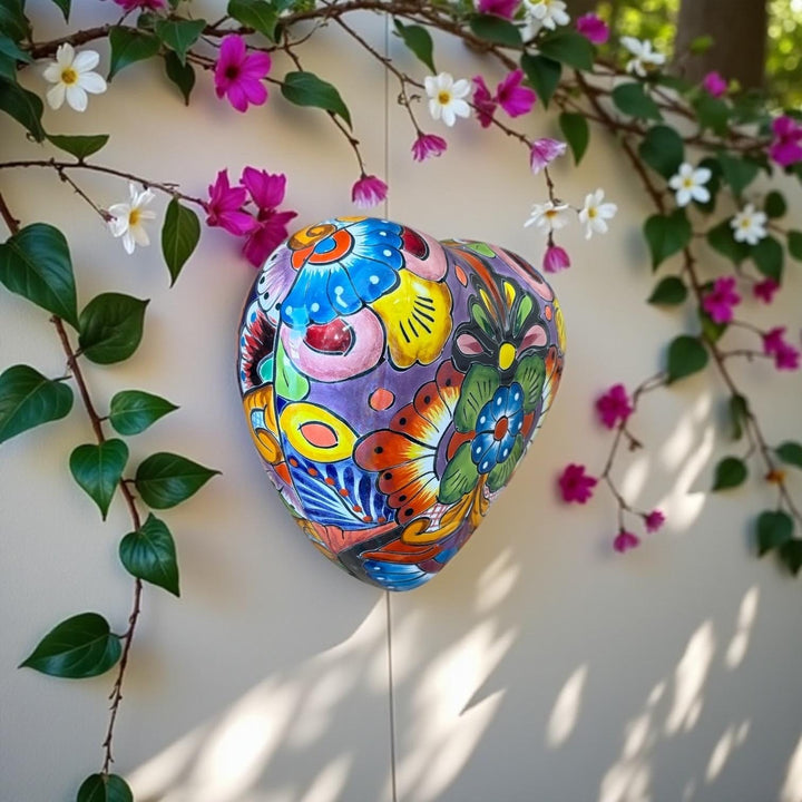 Beautiful Hand Painted Talavera Heart Garden Stone Wall Decor – Assorted Designs