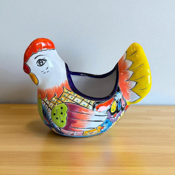 Beautiful Hand Painted Mexican Talavera Chicken Hen Planter Pot (Varying Design)