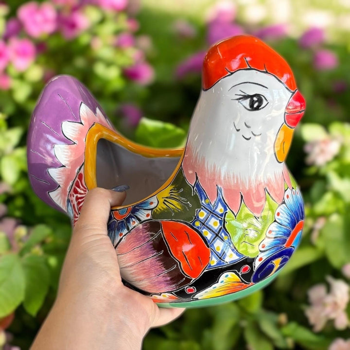 Beautiful Hand Painted Mexican Talavera Chicken Hen Planter Pot (Varying Design)