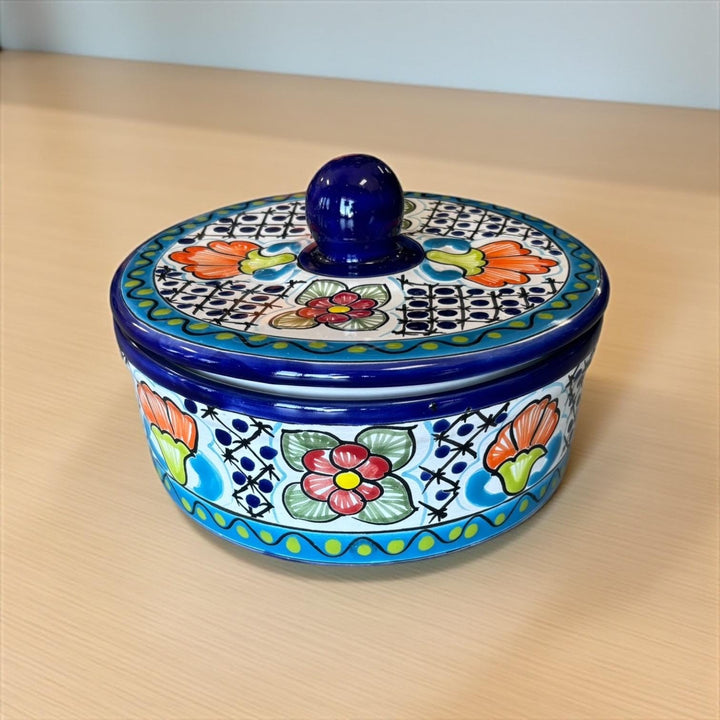 Hand Painted Dark Blue Floral Talavera Tortilla Warmer “Tortillero”