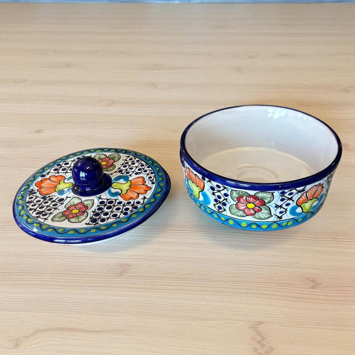 Hand Painted Dark Blue Floral Talavera Tortilla Warmer “Tortillero”