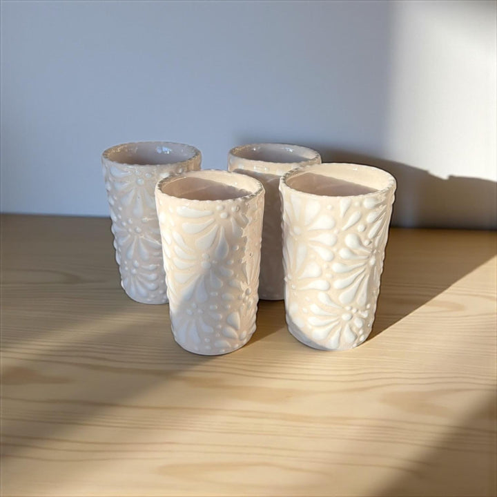 Hand Painted Talavera Ivory and White Cielito Lindo Shot Glass “Tequilero” – Assorted Quantities