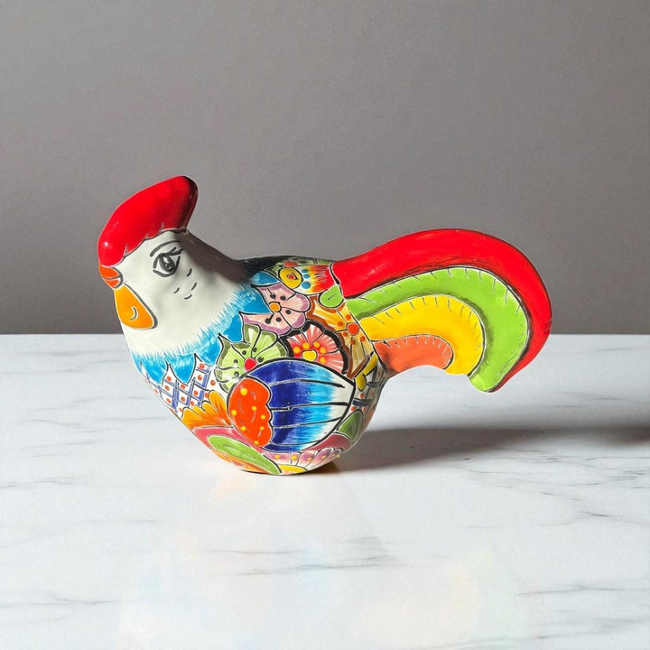 Cute Hand Painted Mexican Talavera Chicken Rooster Animal Sculpture – Assorted Designs