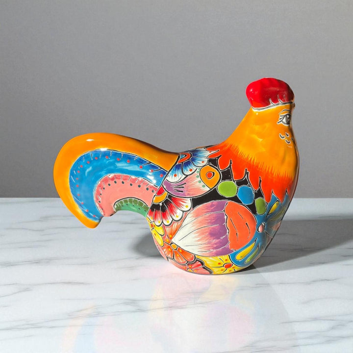 Cute Hand Painted Mexican Talavera Chicken Rooster Animal Sculpture – Assorted Designs