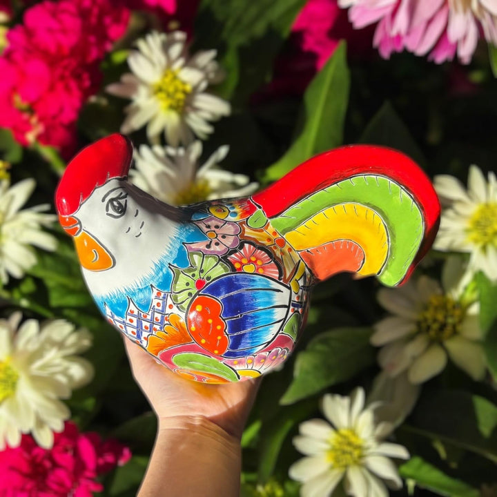 Cute Hand Painted Mexican Talavera Chicken Rooster Animal Sculpture – Assorted Designs