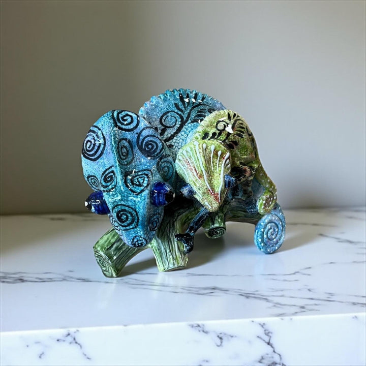 Beautiful Hand Painted Mexican Talavera Chameleon Momma & Baby Wall Decor – Assorted Designs