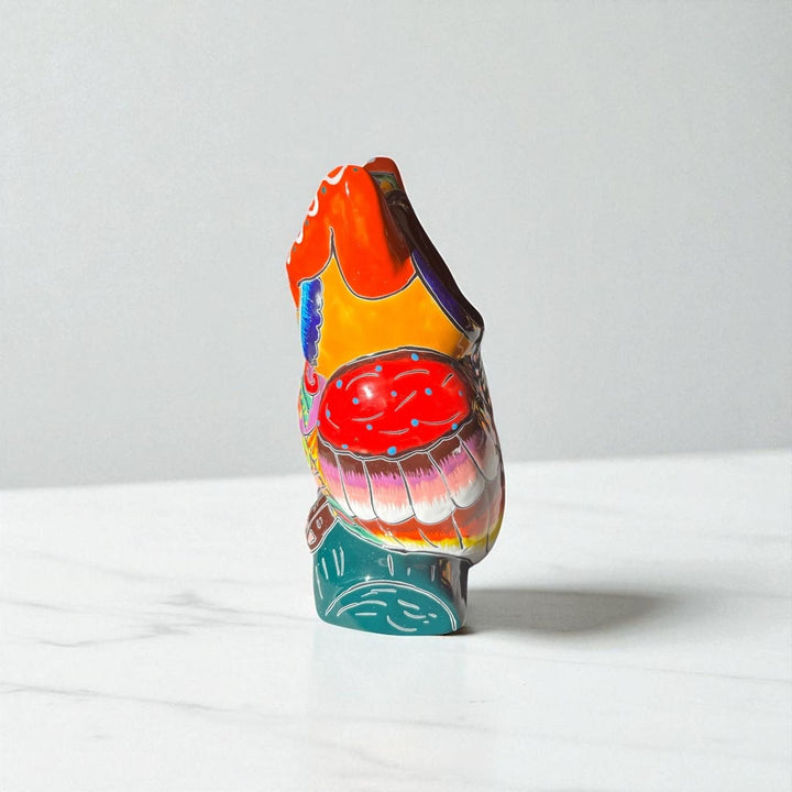 Beautiful Hand Painted Colorful Talavera Orange & White Eyebrow Owl Planter Pot