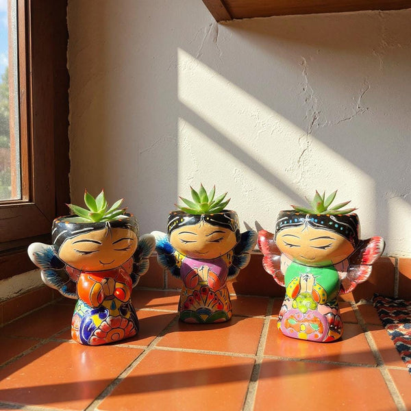 Cute Hand Painted Talavera Kneeling Praying Angel Mini Planter Pot (Varying Design)