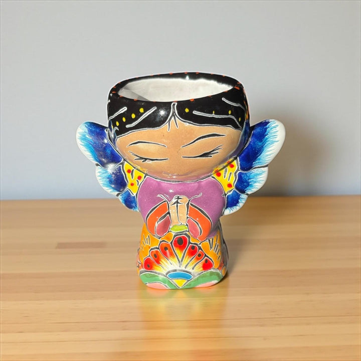 Cute Hand Painted Talavera Kneeling Praying Angel Mini Planter Pot (Varying Design)