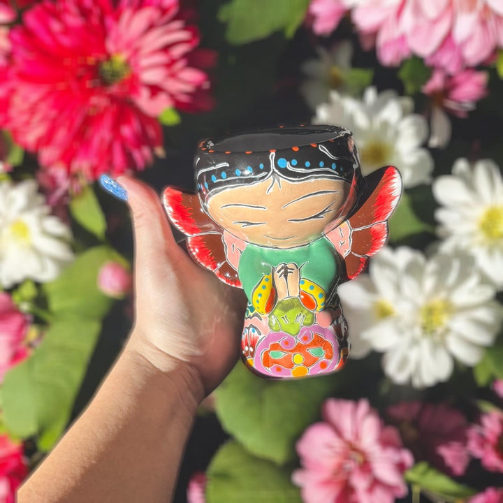 Cute Hand Painted Talavera Kneeling Praying Angel Mini Planter Pot (Varying Design)