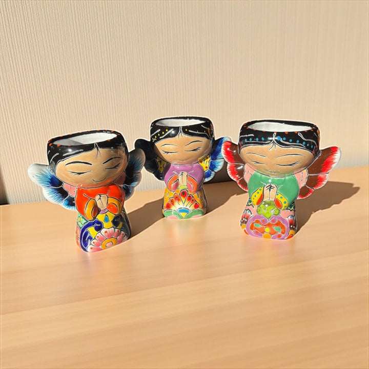 Cute Hand Painted Talavera Kneeling Praying Angel Mini Planter Pot (Varying Design)