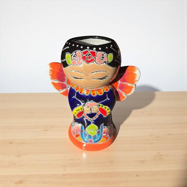 Cute Hand Painted Mexican Talavera Rosemary Praying Angel Mini Planter Pot – Assorted Designs