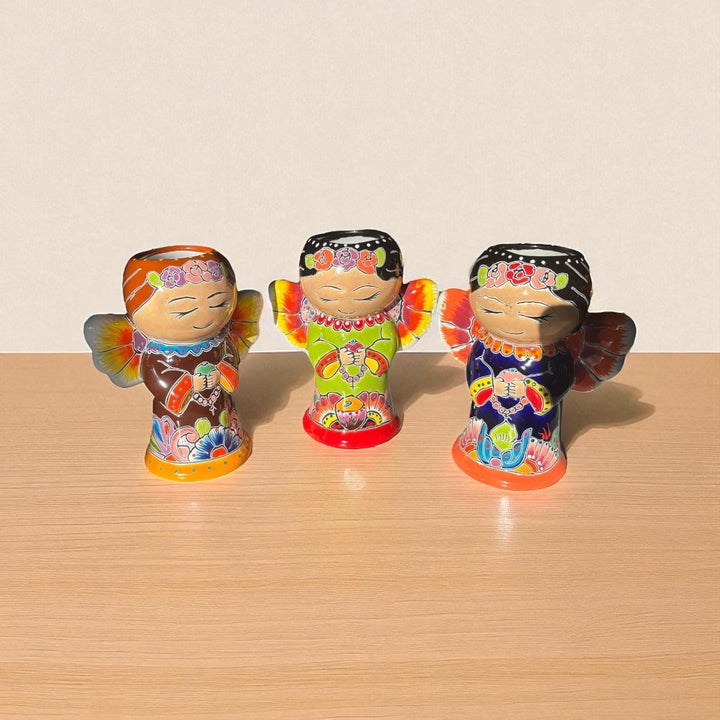 Cute Hand Painted Mexican Talavera Rosemary Praying Angel Mini Planter Pot – Assorted Designs