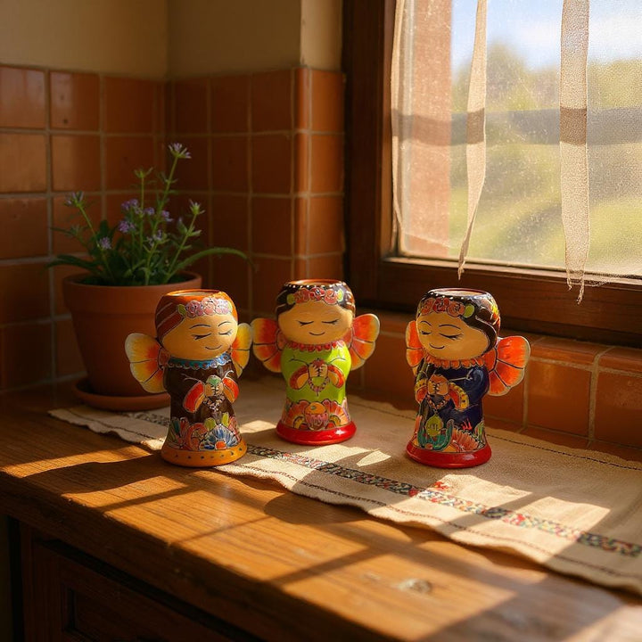 Cute Hand Painted Mexican Talavera Rosemary Praying Angel Mini Planter Pot – Assorted Designs