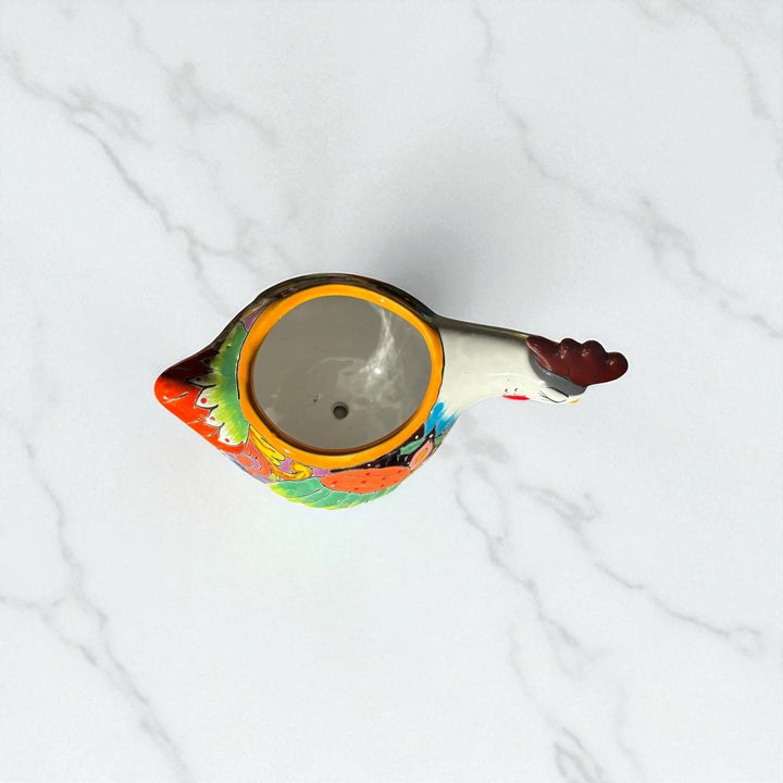 Beautiful Hand Painted Mexican Talavera Sleeping White Chicken Hen Planter Pot