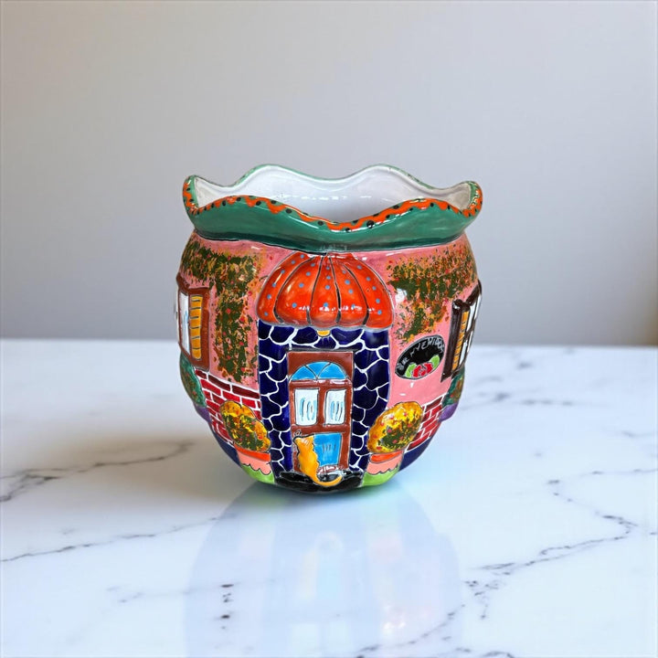 Cute Hand Painted Cat Villa House Talavera Planter Pot – Assorted Designs