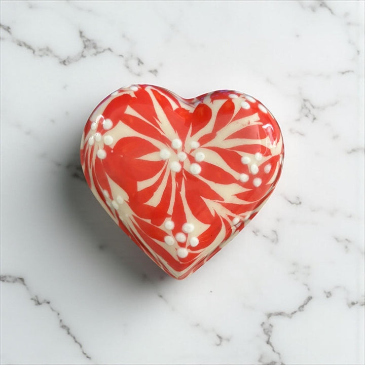 Hand Painted Ivory and Orange Talavera Heart Jewelry Trinket Box