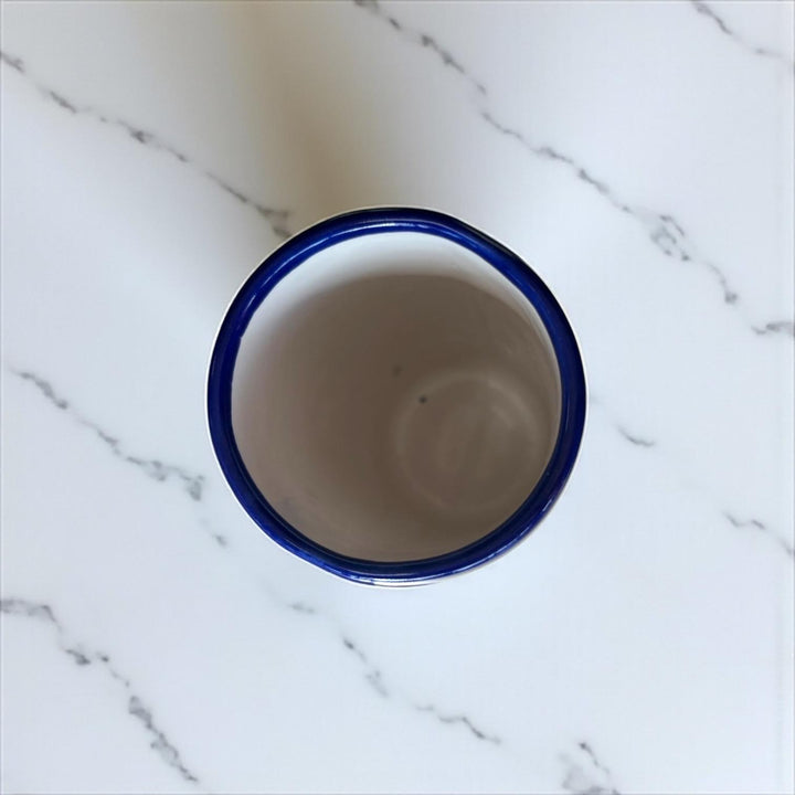 Beautiful Hand Painted Dark Blue Rim Floral Talavera Tumbler Cup – Assorted Sizes