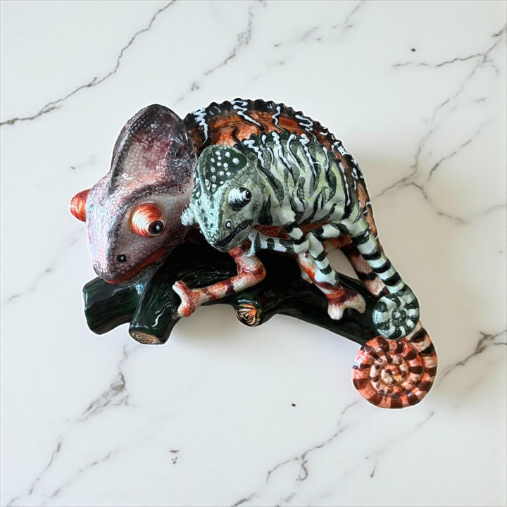 Beautiful Hand Painted Mexican Talavera Chameleon Momma & Baby Wall Decor – Assorted Designs