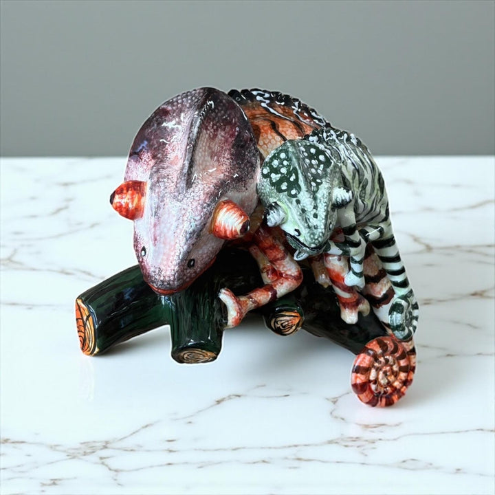 Beautiful Hand Painted Mexican Talavera Chameleon Momma & Baby Wall Decor – Assorted Designs