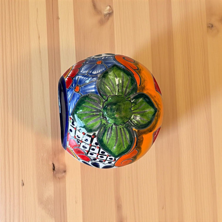Hand Painted Mexican Talavera Halloween Hollow Orange Pumpkin Luminary (Varying Design)
