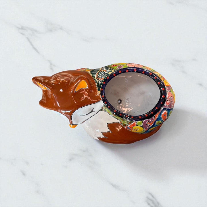 Cute Hand Painted Mexican Talavera Brown Fox Animal Planter Pot (Varying Design)