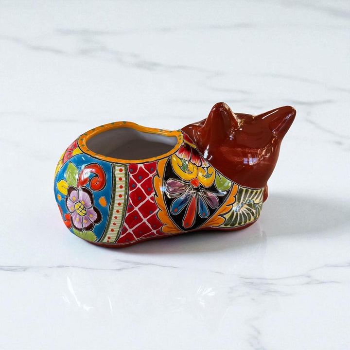 Cute Hand Painted Mexican Talavera Brown Fox Animal Planter Pot (Varying Design)