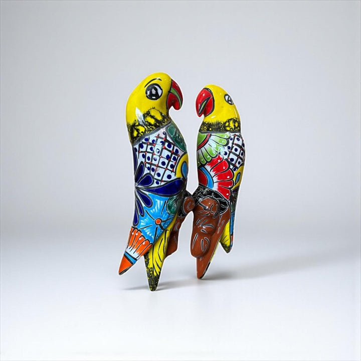 Hand Painted Talavera Love Birds Parrots Garden Wall Decor – Set of 2