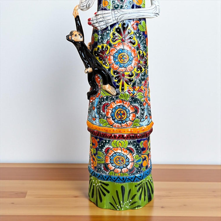 Medium Handcrafted & Handpainted Mexican Talavera Frida Kahlo Inspired Catrina Skeleton Lady Figure