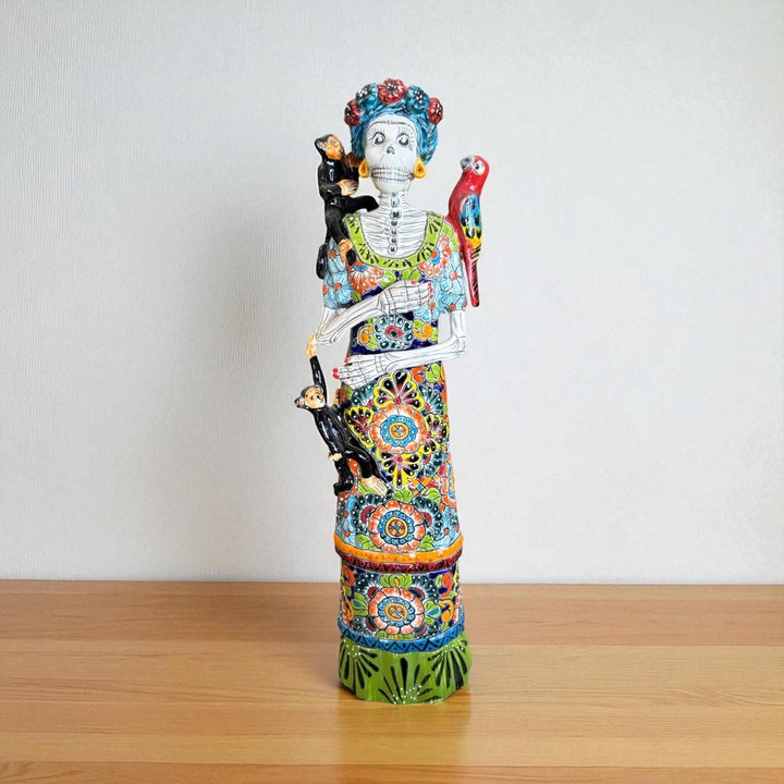 Medium Handcrafted & Handpainted Mexican Talavera Frida Kahlo Inspired Catrina Skeleton Lady Figure
