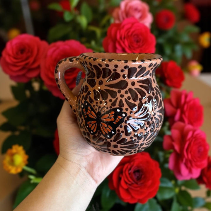 Hand Painted Talavera Brown and Dark Chocolate Butterfly Coffee Mug (Cielito Lindo Inspired) – Set of 2