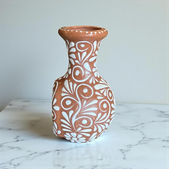 Small Hand Painted Mexican Talavera Brown and White Floral Tabletop Chimney “Chimenea”