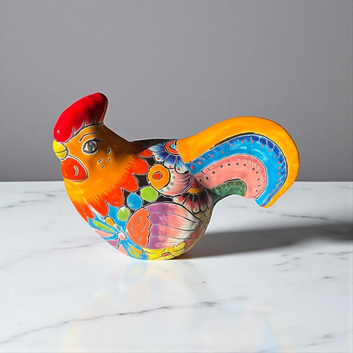 Cute Hand Painted Mexican Talavera Chicken Rooster Animal Sculpture – Assorted Designs